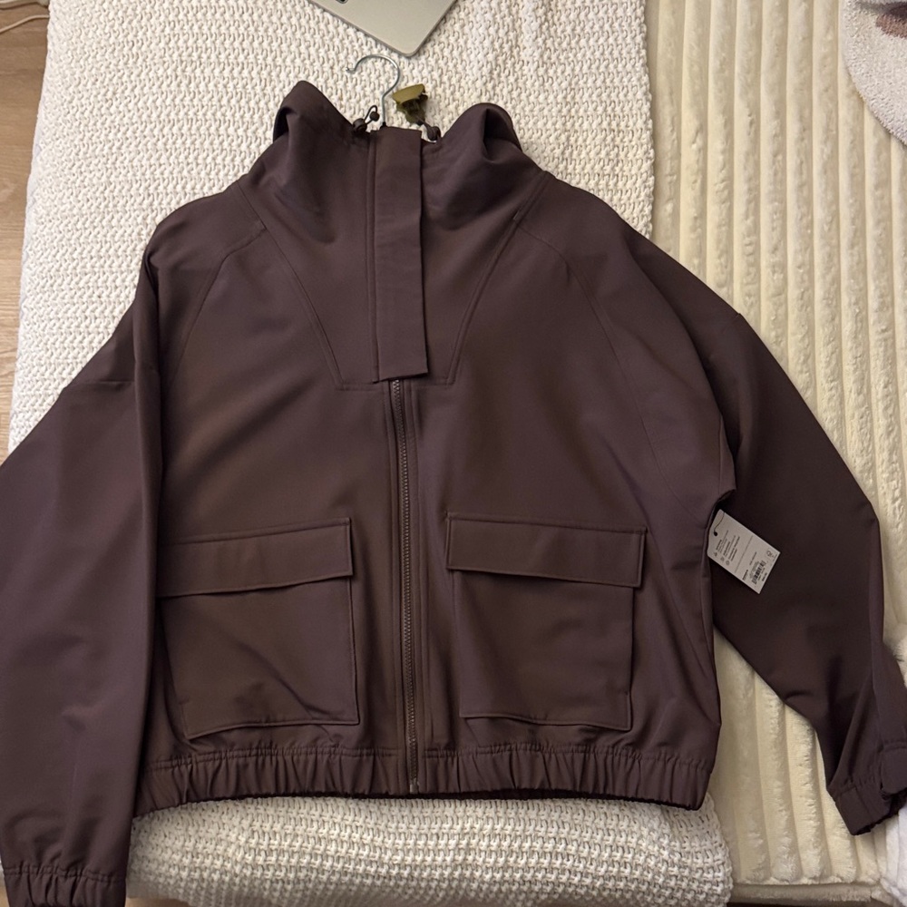 Brown Lightweight Rain Jacket Hooded Zip Front NWT